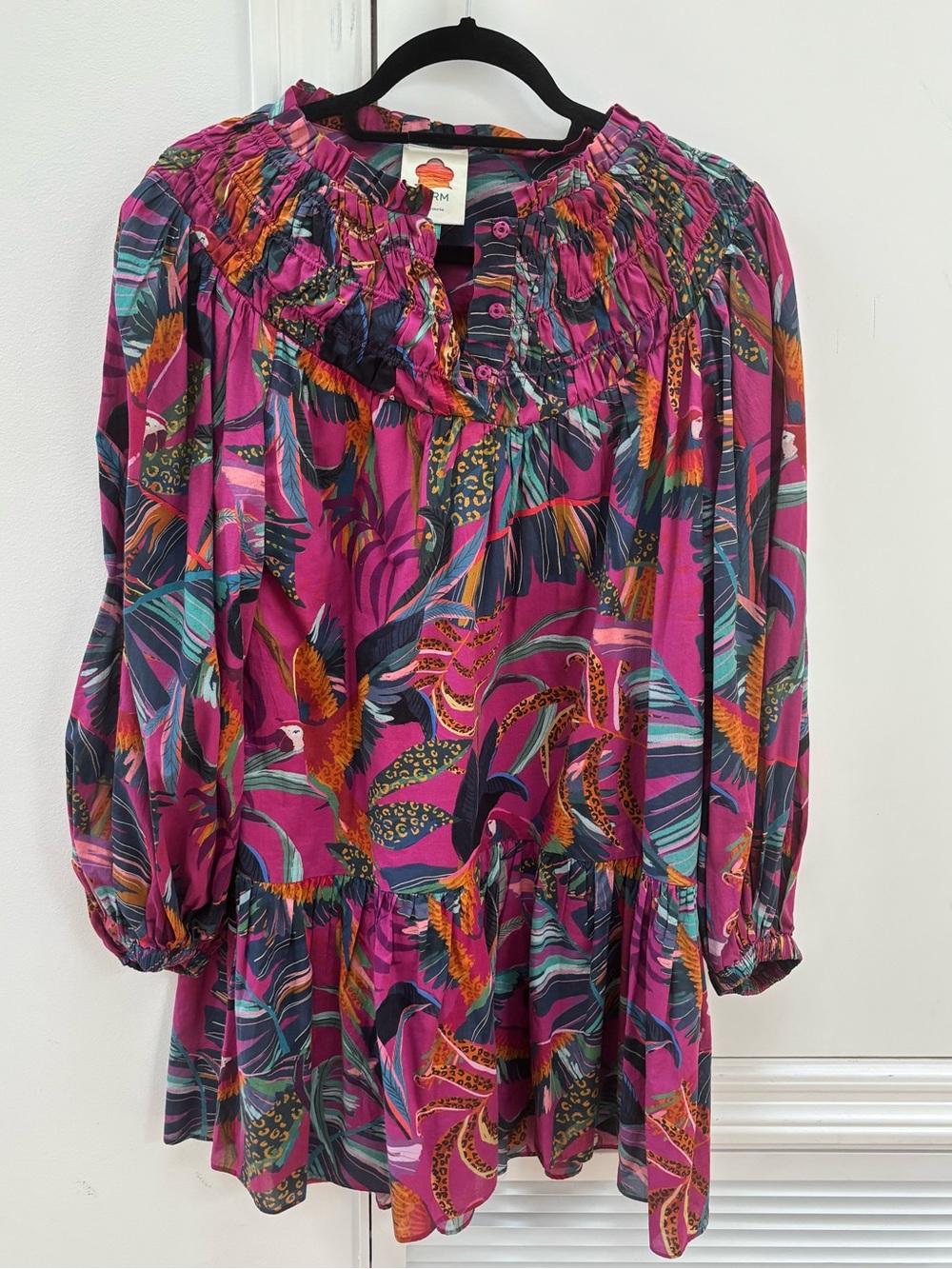 Farmrio Women’s Tropical Print Long sleeve Mini Dress